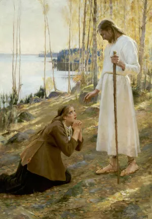 Christ And Mary Magdalene by Albert Edelfelt Oil Painting