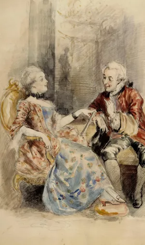 Couple Having a Conversation, Rococo Attire by Albert Edelfelt Oil Painting