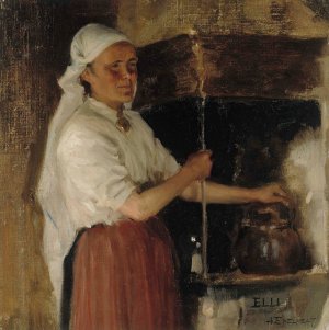 Elli Jappinen at the Stove, study by Albert Edelfelt Oil Painting