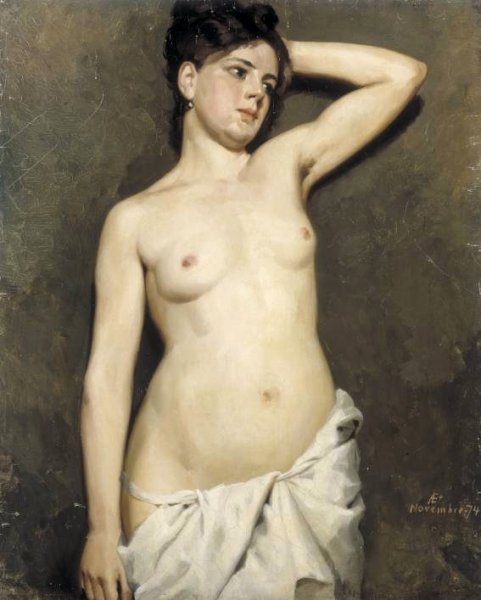Female Model, Academic Study by Albert Edelfelt - Hand-Painted Oil Painting Reproduction