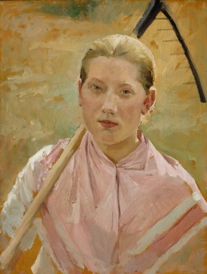 Girl With A Rake, Study For August by Albert Edelfelt Oil Painting