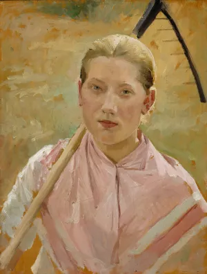 Girl With A Rake, Study For August by Albert Edelfelt Oil Painting