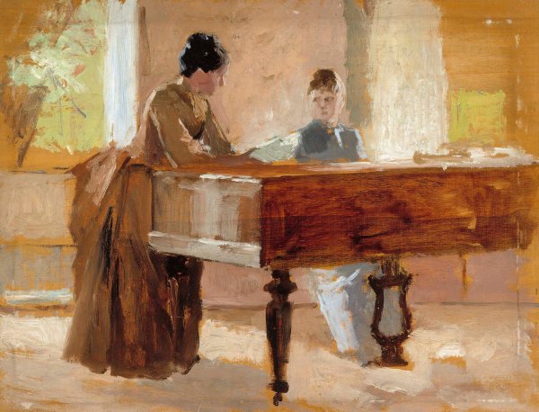 In The Drawing Room At Haikko, Study For An Old Tune  by Albert Edelfelt - Hand-Painted Oil Painting Reproduction