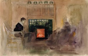 Interioori taiteilijan huvilalta Kilosta, Erik istumassa uunin vieressa by Albert Edelfelt Oil Painting