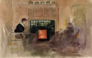 Interioori taiteilijan huvilalta Kilosta, Erik istumassa uunin vieressa by Albert Edelfelt Oil Painting