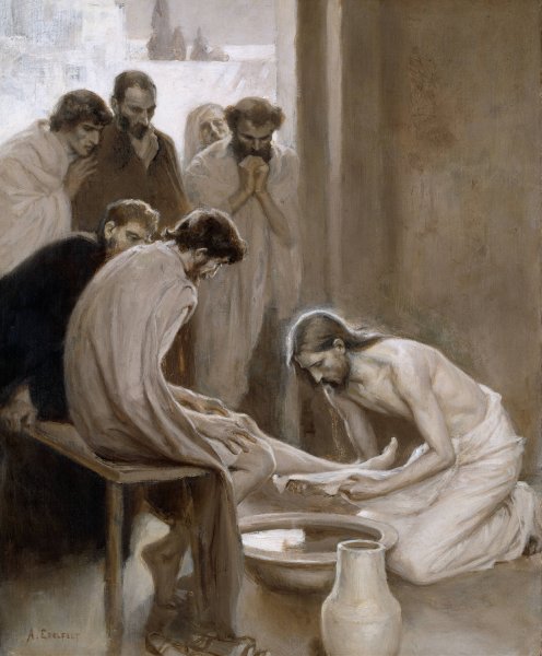 Jesus Washing the Feet of his Disciples  by Albert Edelfelt - Hand-Painted Oil Painting Reproduction