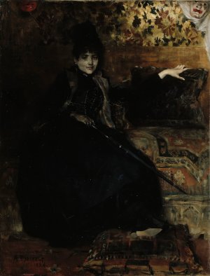 Lady In Black, Seated by Albert Edelfelt Oil Painting