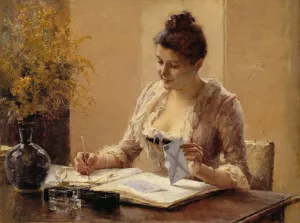 Lady Writing a Letter by Albert Edelfelt Oil Painting