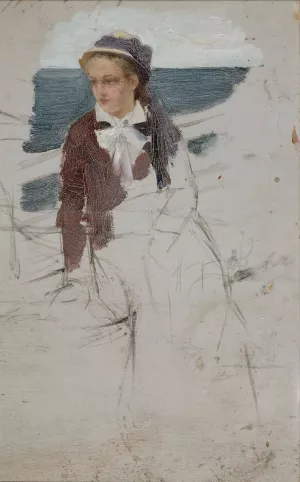 Laivan kaiteen aaressa istuva nainen, luonnos Oil painting by Albert Edelfelt