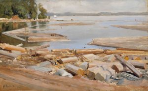 Log Raft by Albert Edelfelt Oil Painting