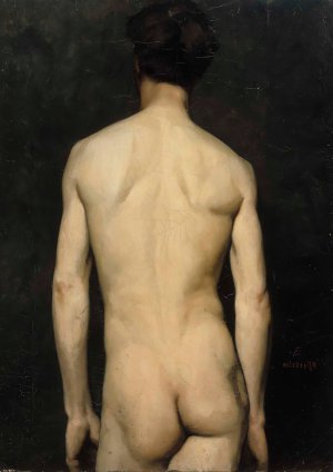 Male Model, Academy Study Oil painting by Albert Edelfelt