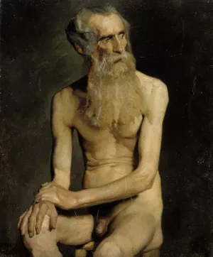 Old Man Seated, Academy Study by Albert Edelfelt Oil Painting