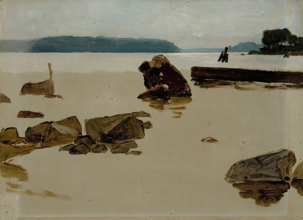 Open Sea off Haikko, study for Boys Playing on the Shore  by Albert Edelfelt - Hand-Painted Oil Painting Reproduction