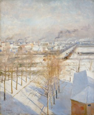 Paris in Snow by Albert Edelfelt Oil Painting