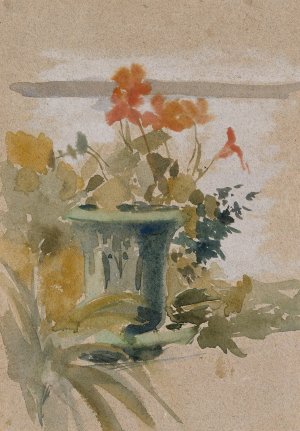 Pelargoniums on the Terrace by Albert Edelfelt Oil Painting