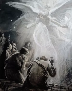 Revelation Of Angels To Shepherds by Albert Edelfelt Oil Painting