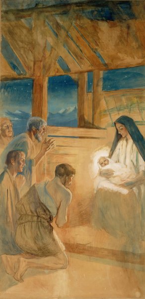 Shepherds Worship The Child Jesus by Albert Edelfelt Oil Painting