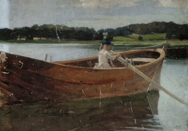 The Artist's Sister Berta In A Rowing Boat, Study  by Albert Edelfelt - Hand-Painted Oil Painting Reproduction