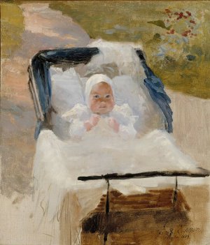 The Artist's Son Erik In A Pram by Albert Edelfelt Oil Painting