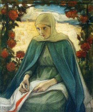 The Virgin Mary in the Rose Garden Oil painting by Albert Edelfelt