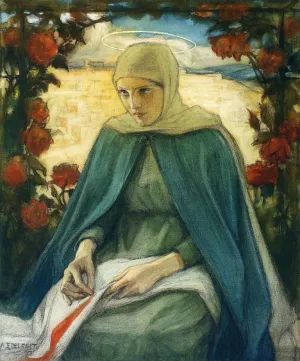 The Virgin Mary in the Rose Garden by Albert Edelfelt Oil Painting