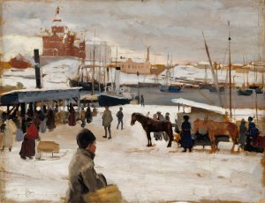Winter Day in Helsinki Market Square by Albert Edelfelt Oil Painting