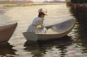 Woman in a boat by Albert Edelfelt Oil Painting