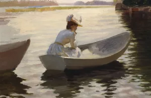 Woman in a boat by Albert Edelfelt Oil Painting