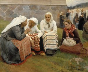Women Outside The Church At Ruokolahti by Albert Edelfelt Oil Painting