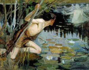 Youth And A Mermaid, Sketch by Albert Edelfelt Oil Painting