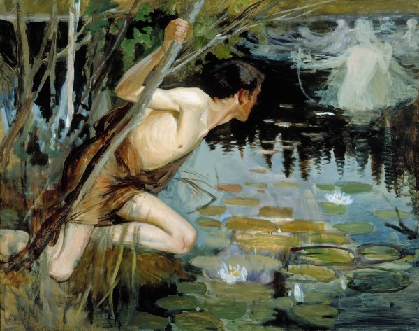 Youth And A Mermaid, Sketch  by Albert Edelfelt - Hand-Painted Oil Painting Reproduction