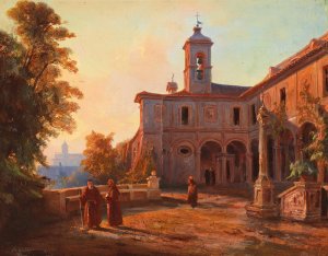 Terrasse Der Klosterkirche Sant'onofrio Al Gianicolo In Rom Oil painting by Albert Eichhorn