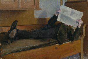 The Artist's Father, Reading a Newspaper by Albert Engstrom Oil Painting