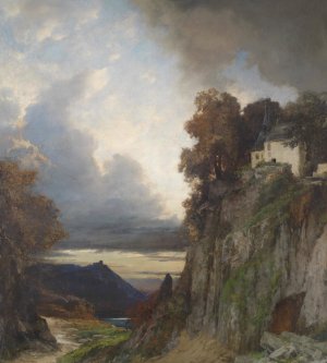 Abendstimmung am Rhein by Albert Flamm Oil Painting