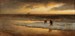 Crab Fishermen On The Beach Oil painting by Albert Flamm
