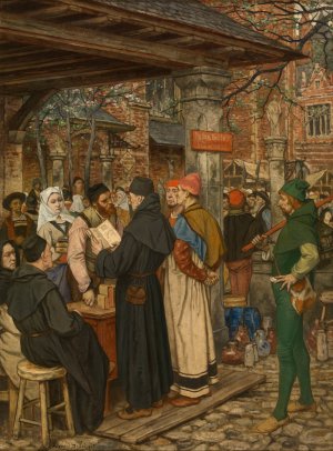 Jan Brito, Inventor of Printing in Bruges by Albert Frans Lieven De Vriendt Oil Painting