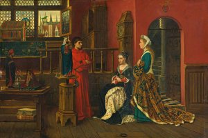 Queen with lady in waiting by Albert Frans Lieven De Vriendt Oil Painting