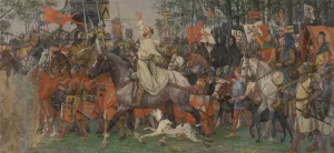 The Victorious Return of Bruges Citizens from the Battle of the Golden Spurs by Albert Frans Lieven De Vriendt Oil Painting