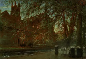 Cloister Garden Winchester Cathedral by Albert Goodwin - Oil Painting Reproduction