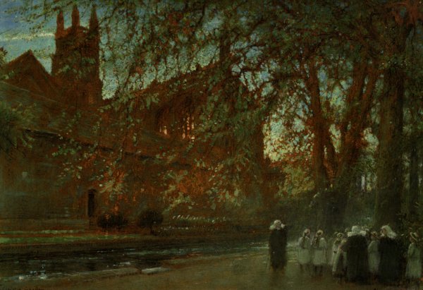 Main Product Photo of Cloister Garden Winchester Cathedral Painting by Albert Goodwin