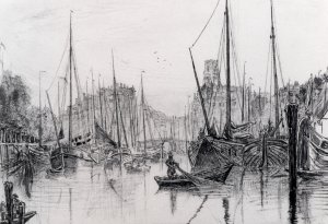 Moored Boats In Rotterdam by Albert Goodwin Oil Painting