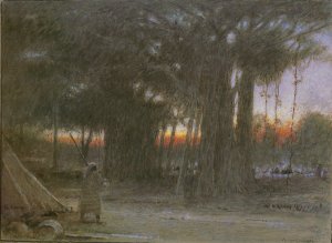 The Banyan Trees and the Sentinel Oil painting by Albert Goodwin