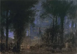 The Evening Service, Salisbury by Albert Goodwin - Oil Painting Reproduction