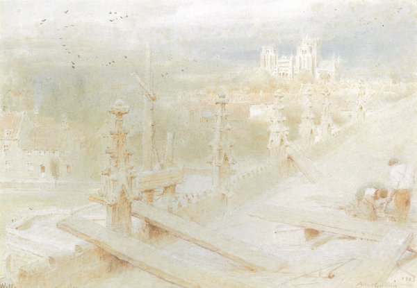Main Product Photo of Wells from Roof of Parish Church Painting by Albert Goodwin