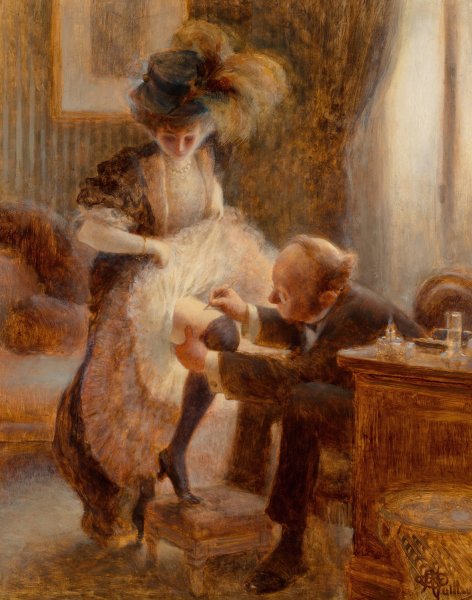 Main Product Photo of Lifting her petticoat Painting by Albert Guillaume