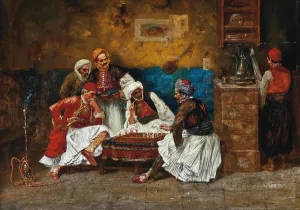 A Game of Chess by Albert Joseph Franke Oil Painting