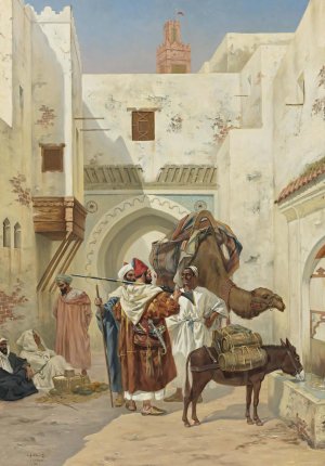 A Gathering Outside The City Walls by Albert Joseph Franke Oil Painting