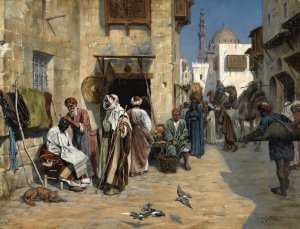 The Barber's Shop by Albert Joseph Franke Oil Painting