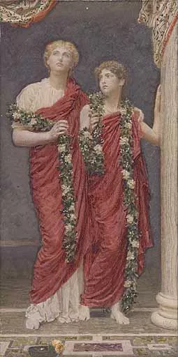 A Garland Oil painting by Albert Joseph Moore