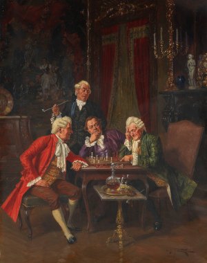 Beim Schachspiel by Albert Julius Franke Oil Painting